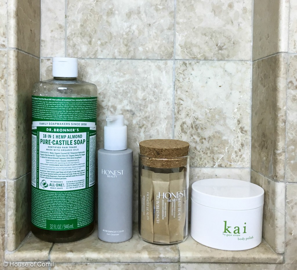 dr bronners + the honest beauty + kai + organic shower gel + natural scrubs + + natural + products + beauty + los angeles blogger + french blogger + house of comil + houseofcomil + natural skincare + natural skin care