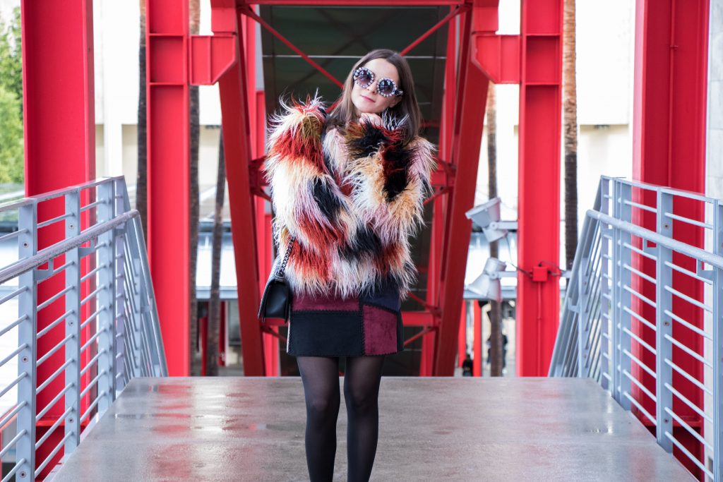 LACMA + yeti + coat + faux fur + multi color + patchwork + a line + skirt + suede + faux suede + picasso + rivera + romeo + juliet + couture + romeo & juliet couture + Lablogger + style + blogger + fashion + inspiration + house of comil + lifestyle + houseofcomil + look + outfit + la blogger + blogger + fashion blogger