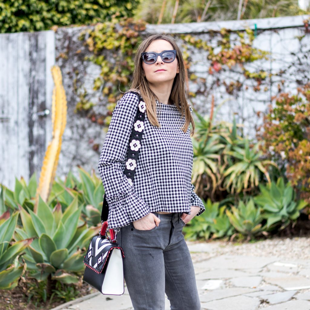 spring + style + 2017 + trend + les petits joueurs + mini alex + strap + rebecca minkoff + shoulder strap bag + julia comil + gingham + vichy + ruffles + dress + red + street style + fashion blogger + style blogger + los angeles + la blogger + french blogger + guitar strap + bandouillere 