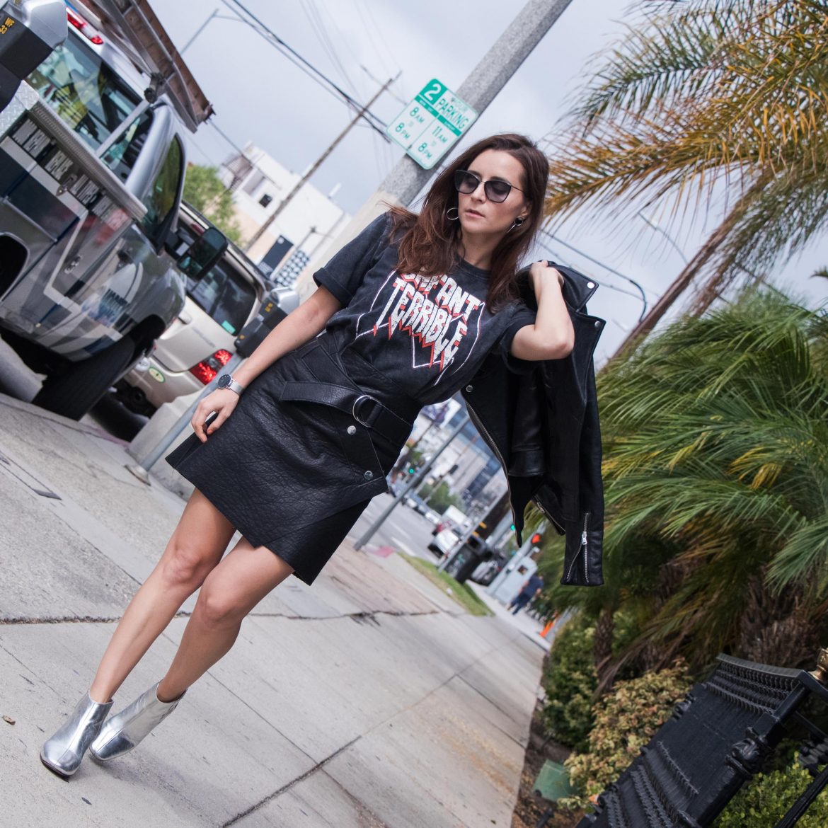 Rock chic look with Maje Enfant Terrible rock band tee - See more on Houseofcomil.com. House of Comil is a Fashion and Lifestyle blog edited by Julia Comil, A French Fashion Blogger in Los Angeles