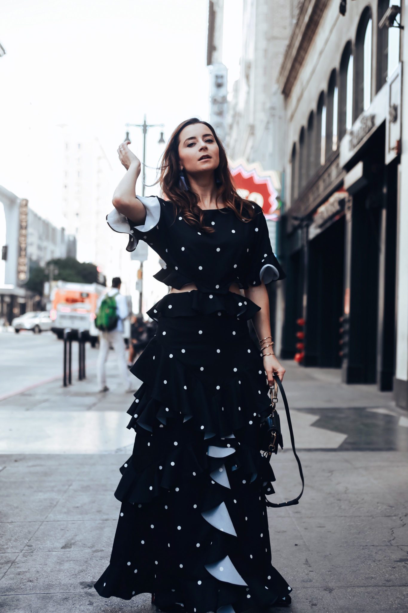 white polka dot dress outfit