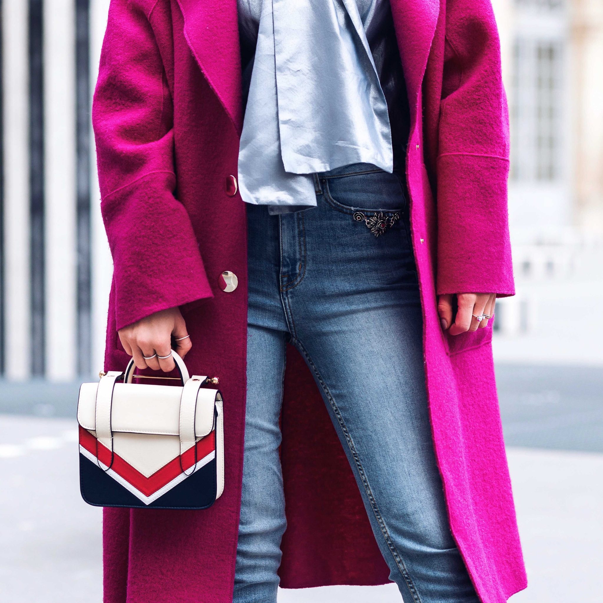 The Strathberry Nano Tote - Top Handle Leather Mini Tote Bag - Burgundy / Navy / Cream