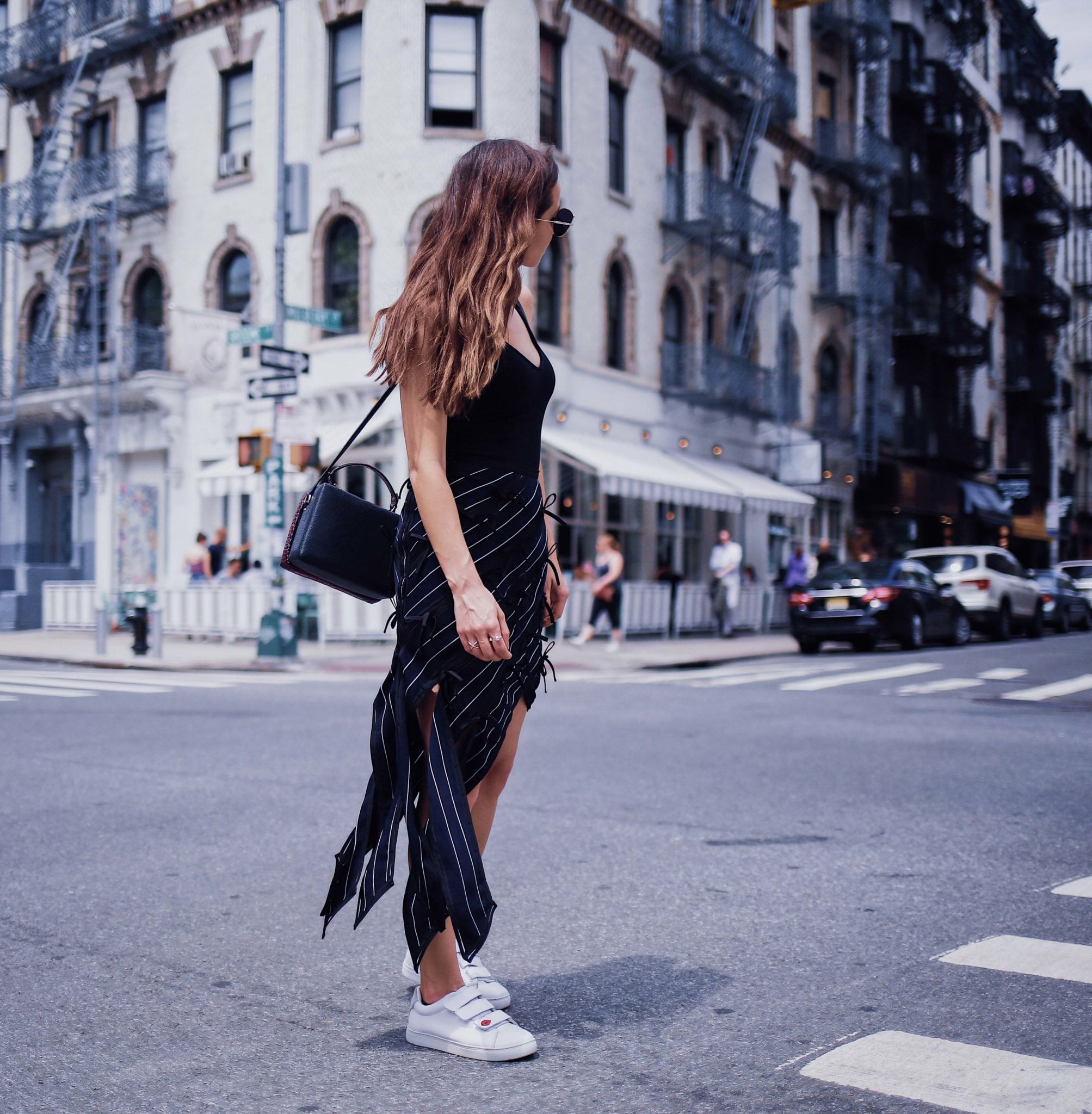 French style: the pin striped skirt by Self Portrait via If Chic. Worn by Julia Comil