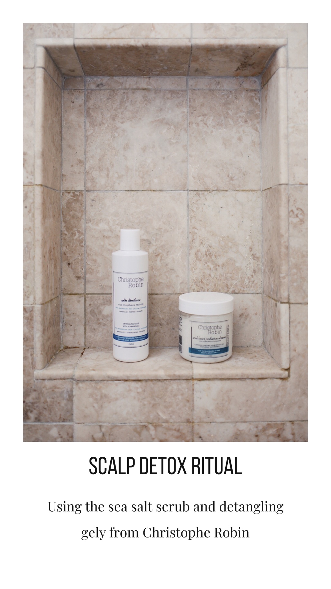 My Christophe Robin Scalp Detox Ritual with the purifying sea salt scrub and detangling gelee with sea minerals. Get all the details of my weekly hair ritual and 20% off and free shipping at ChristopheRobin.com with my discount code Julia20