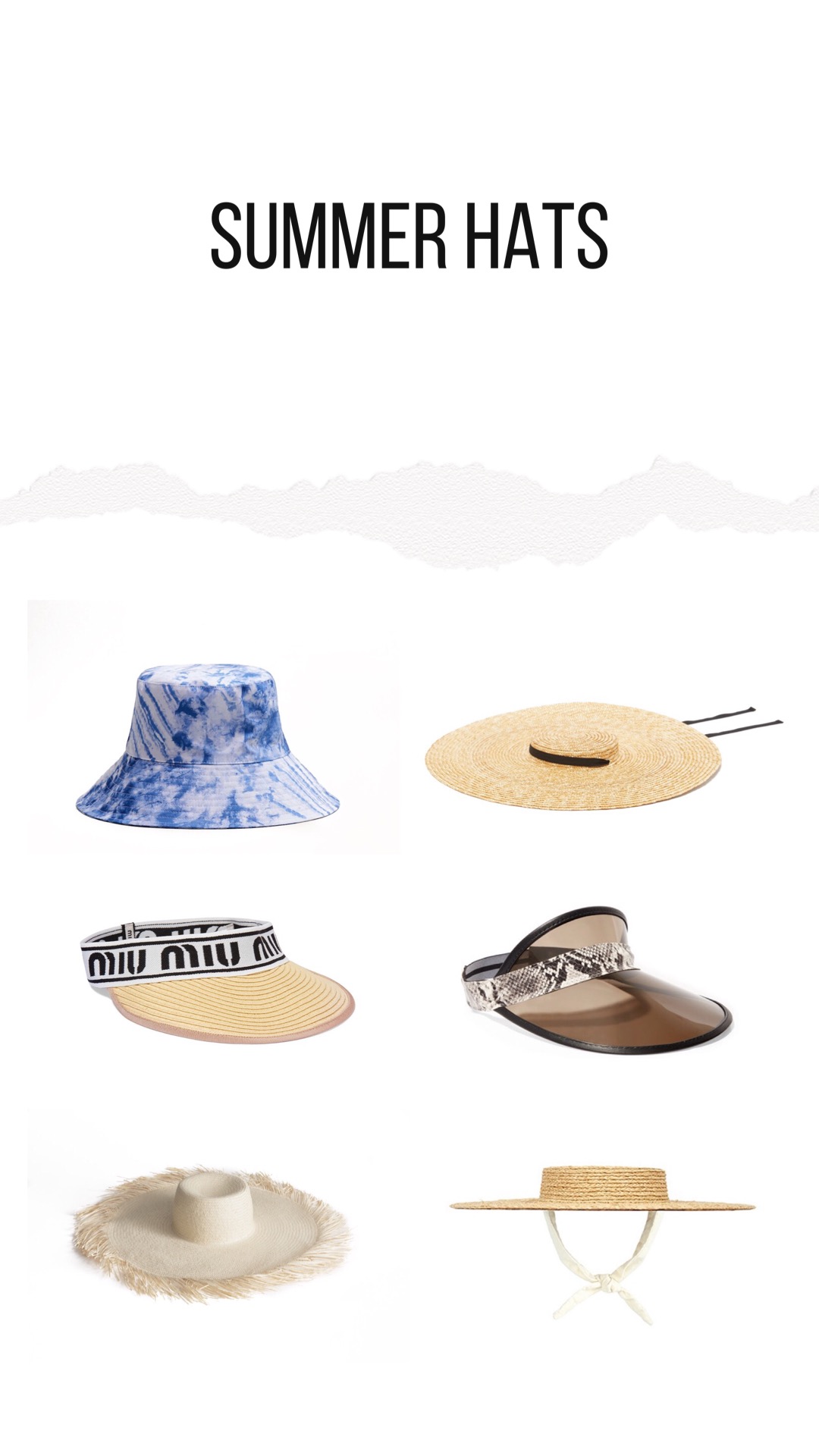 Summer hats 2019: Visor hat, bucket hat, ribbon straw hat, raw edge straw bar. Your summer essentials edited by Julia Comil French fashion blogger in Los Angeles