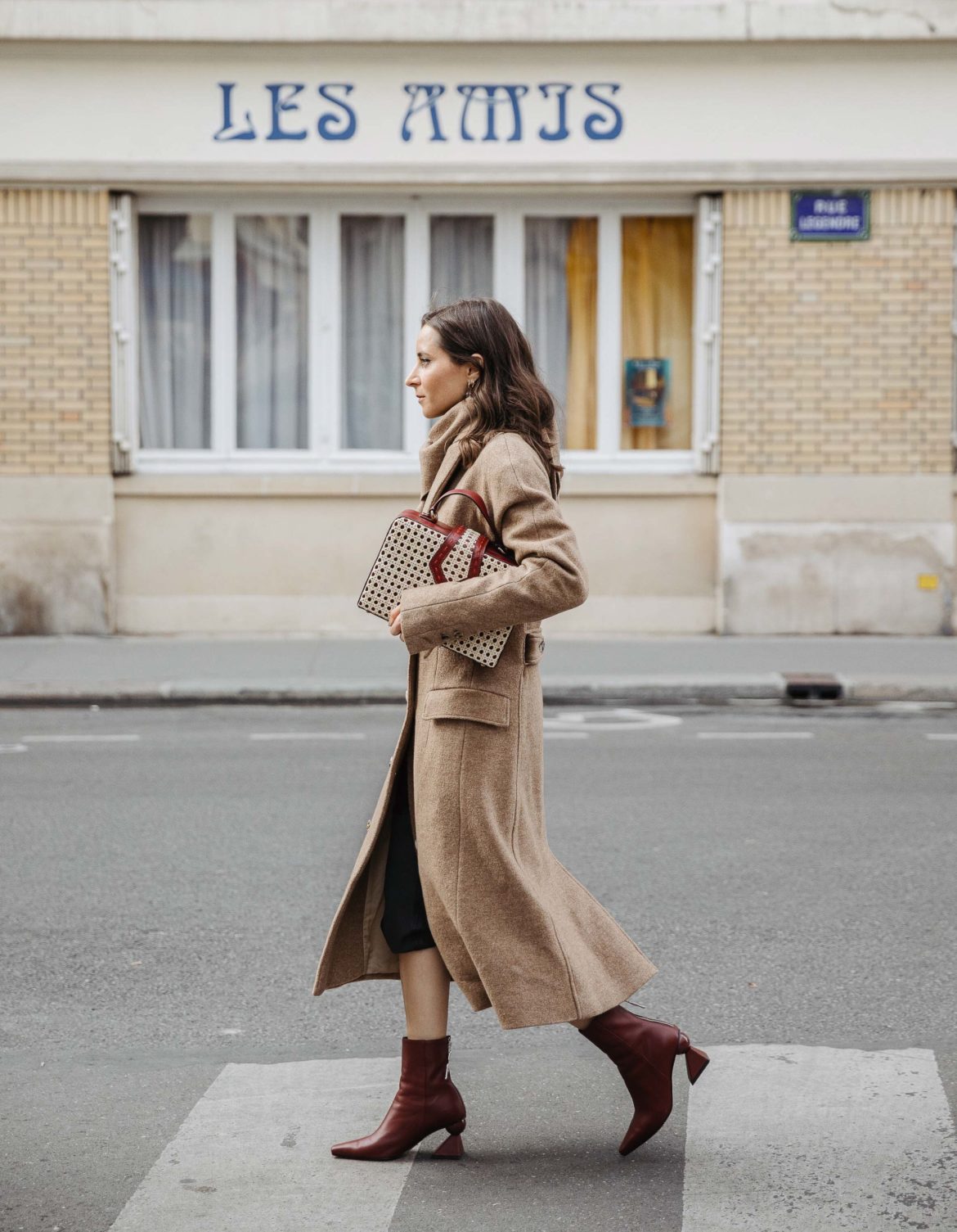 PFW SS20 Street Style Fall 2019 Paris Fashion Week Julia Comil wearing Negera coat, Nehera scarf, bag Mehry mu, boots Yuul Yie