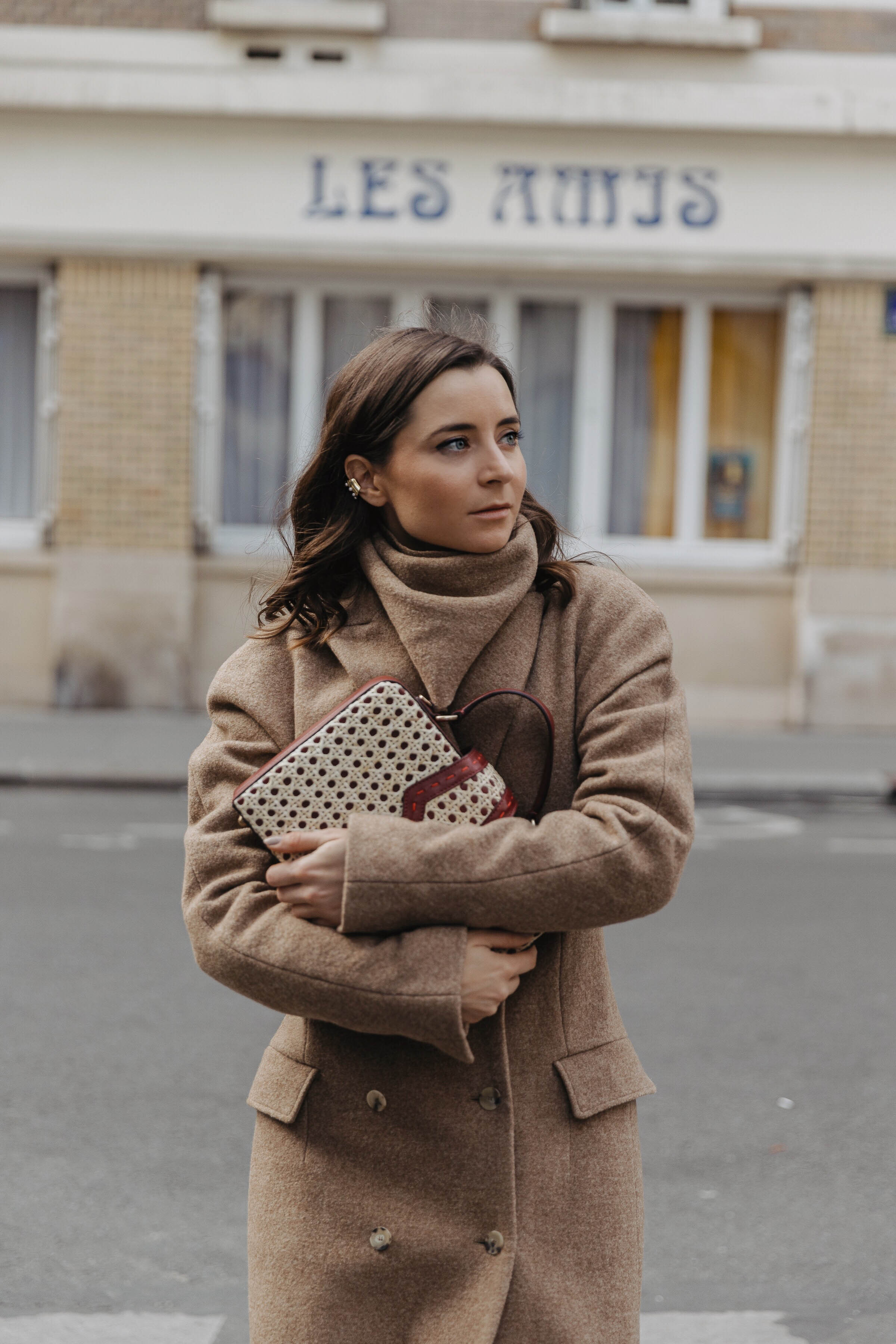 PFW SS20 Street Style Fall 2019 Paris Fashion Week Julia Comil wearing Negera coat, Nehera scarf, bag Mehry mu, boots Yuul Yie