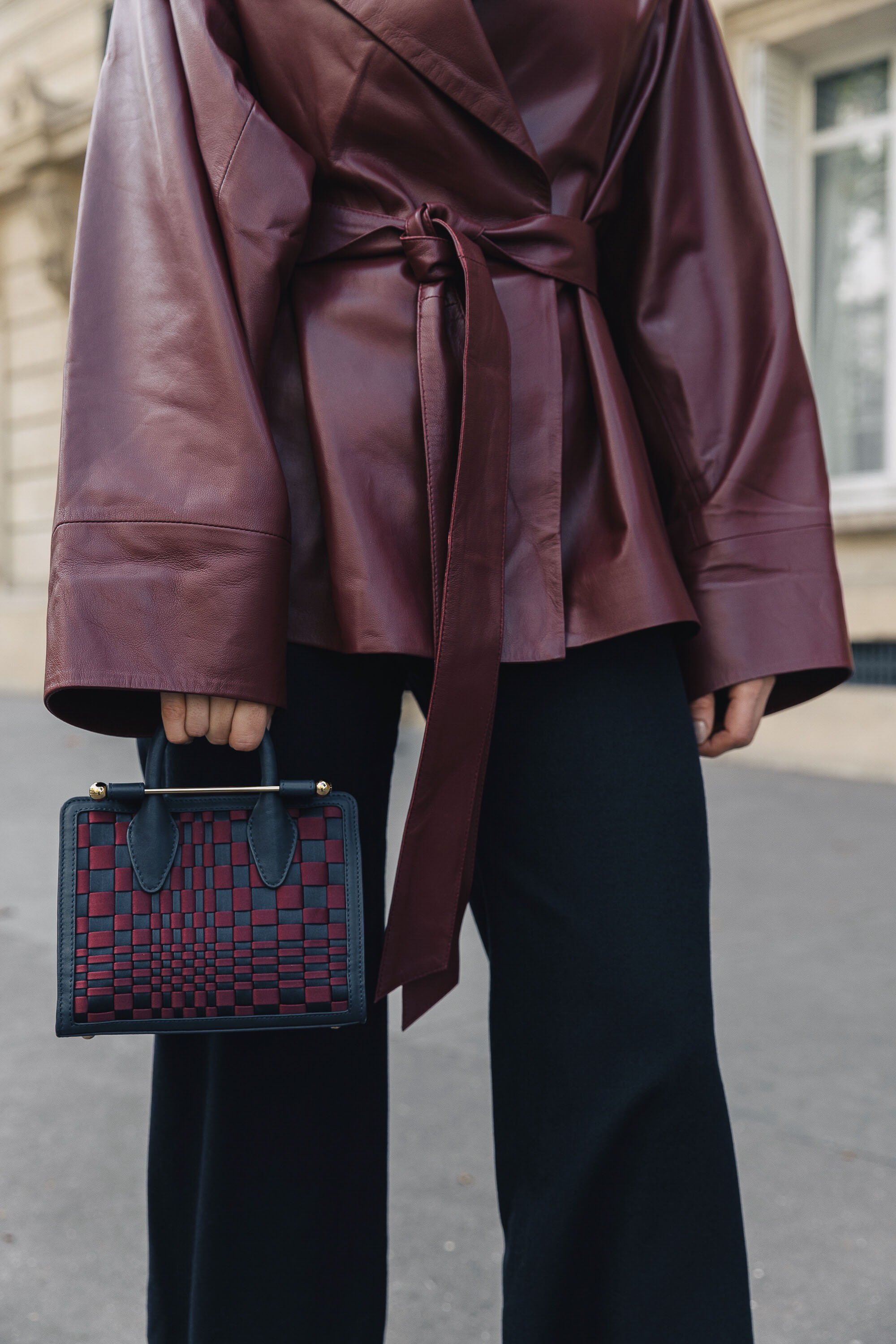 PFW SS20 Street Style Fall 2019 Paris Fashion Week Julia Comil wearing bag strathberry, jacket Nour Hammour, shoes Yuul Yie
