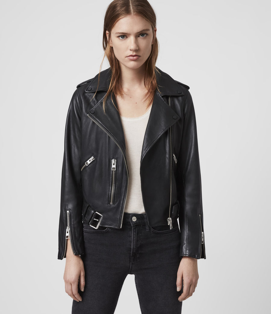 The perfect woman black leather jacket ! The leather biker jacket is a French staple: timeless and effortless chic! Selection of the best premium leather jackets at an affordable price - All Saints