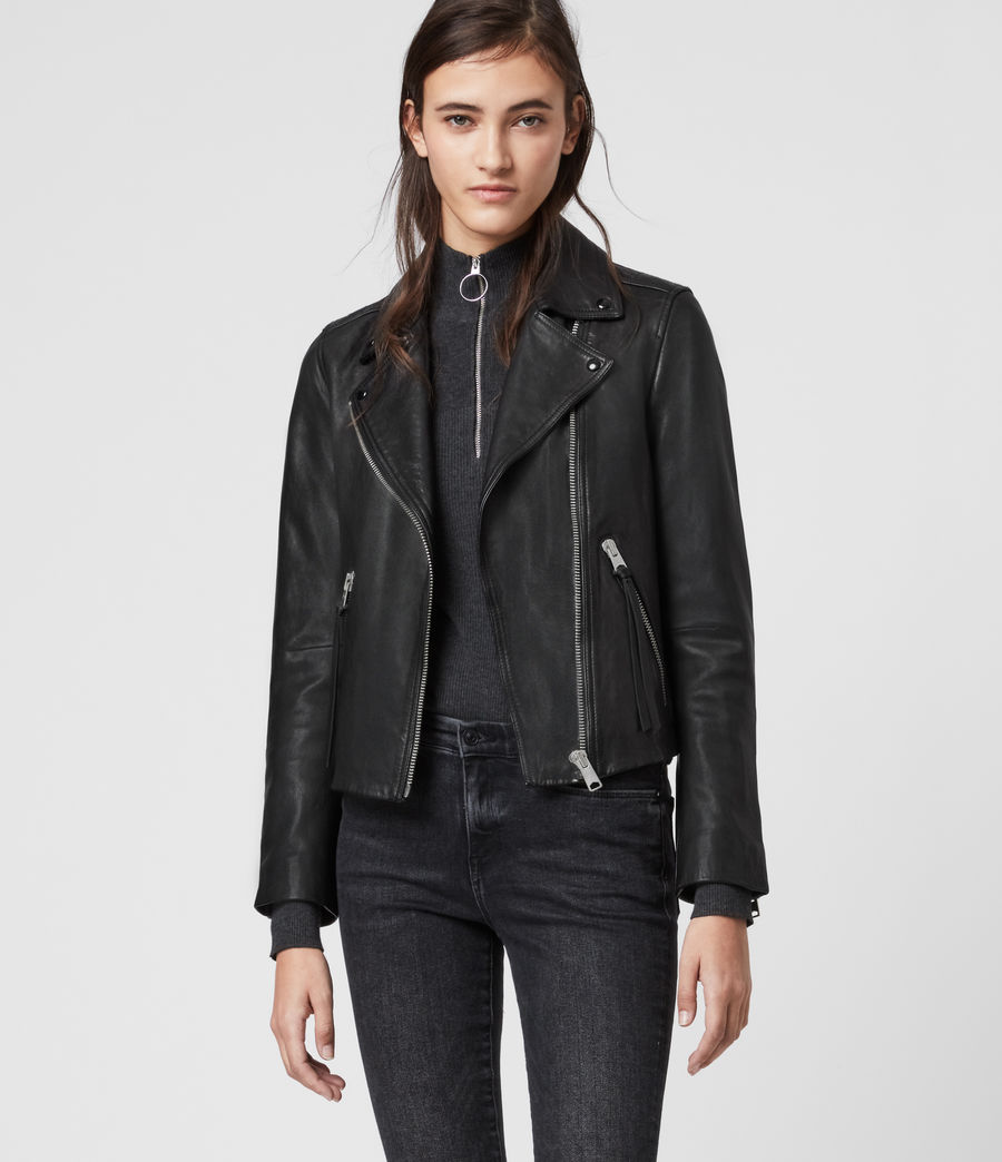 The perfect woman black leather jacket ! The leather biker jacket is a French staple: timeless and effortless chic! Selection of the best premium leather jackets at an affordable price - All Saints
