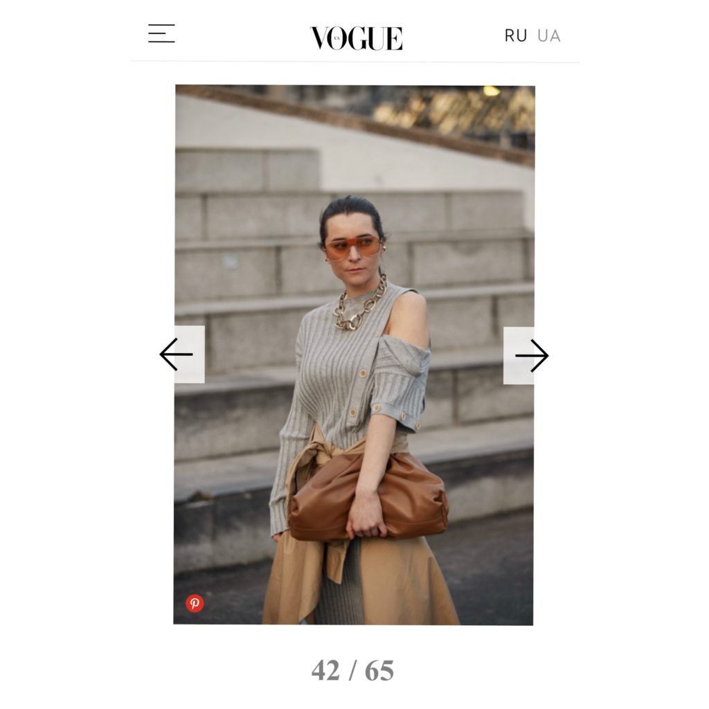 Vogue Magazine UA french fashion influencer Julia Comil wearing dawei, ferragamo, bottega veneta fall 2020 shot by the style stalker