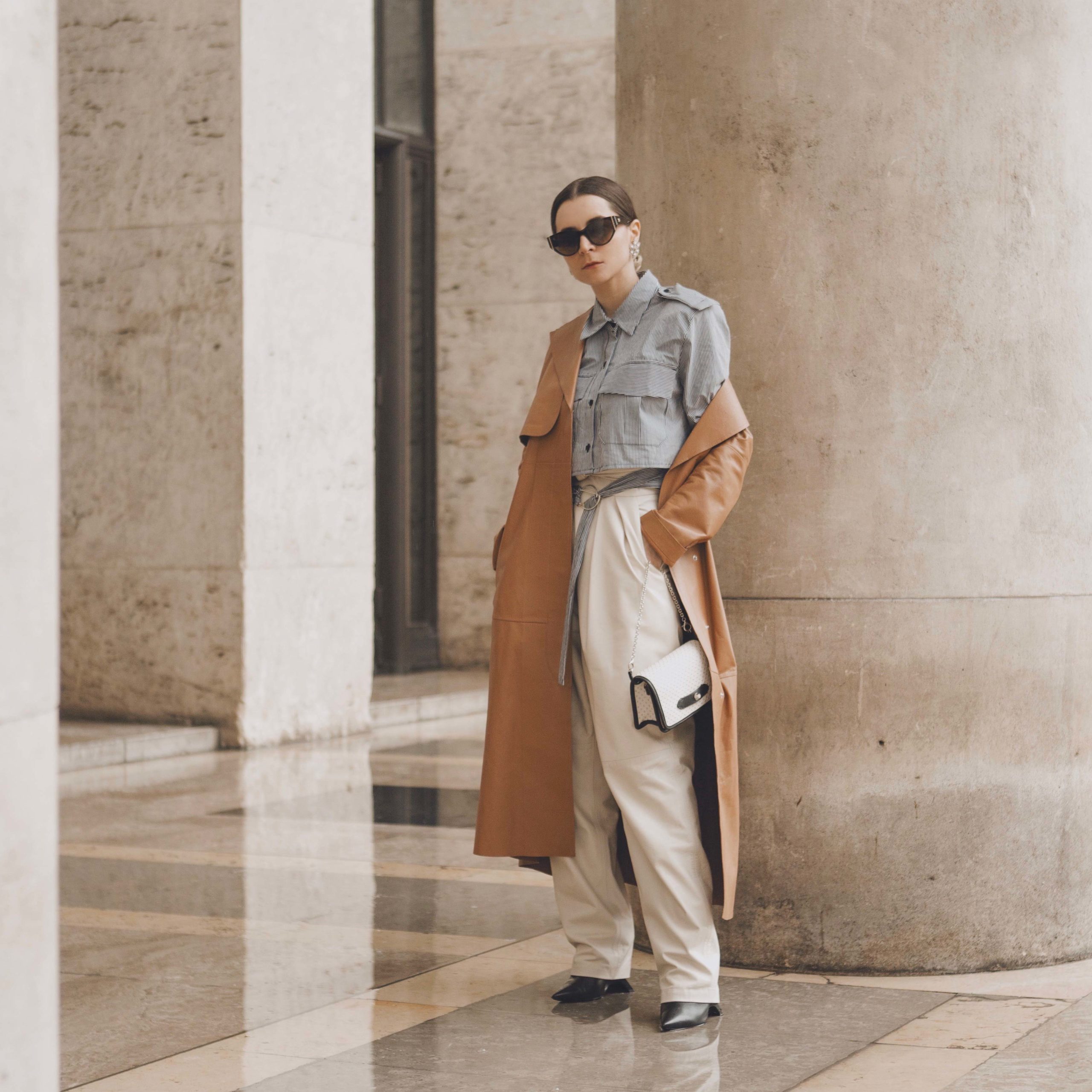 caramel trench paris fashion week street style 2020 AW march 2020 julia comil sportmax the frankie shop l etrange paris french fashion influencer in los angeles