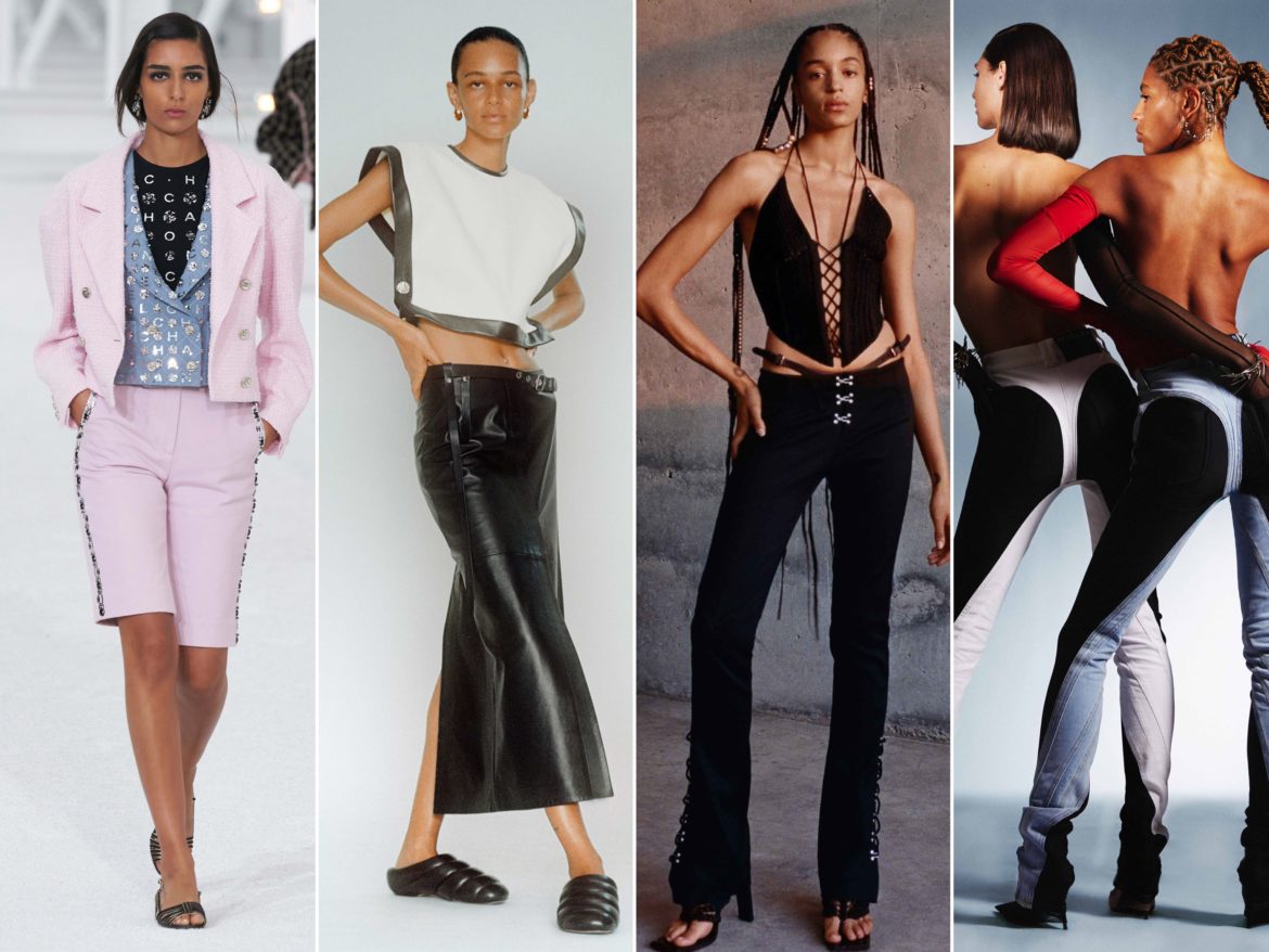Spring Summer 2021 trends runway coverage Ready To Wear - 2000 trend: low rise pants, juicy couture, belly bottom, paris hilton, Dark Angel style.
