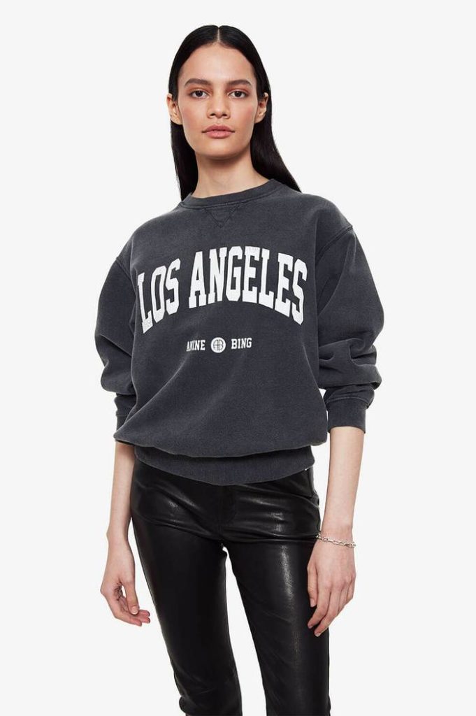 Edgy style: Best 10 anine bing pieces to wear all year round. Anine Bing Ramona Los Angeles sweatshirt athleisure boxy sweater dark grey