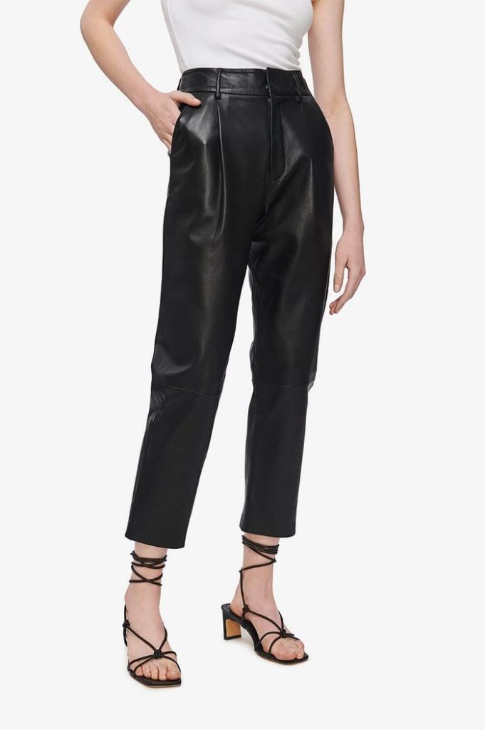 Edgy style: Best 10 anine bing pieces to wear all year round. Anine Bing Becky black leather pants tappered legs to wear with an oversized blazer. More chic minimal style on Modersvp.com