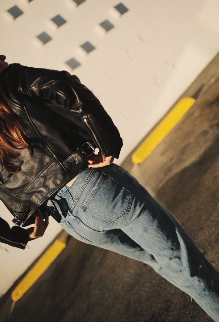 sezane review Zig jacket: black leather moto jacket for women