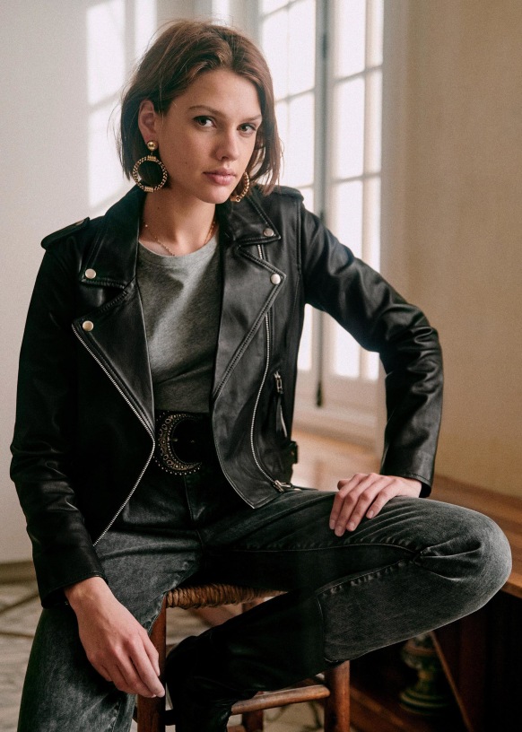 sezane leather biker jacket for women