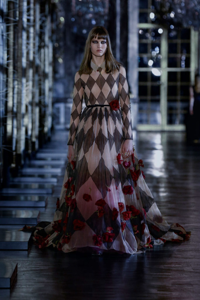 Christian Dior Fall Winter 2021 runway trends losange graphic alice in wonderland diamond shapes dress