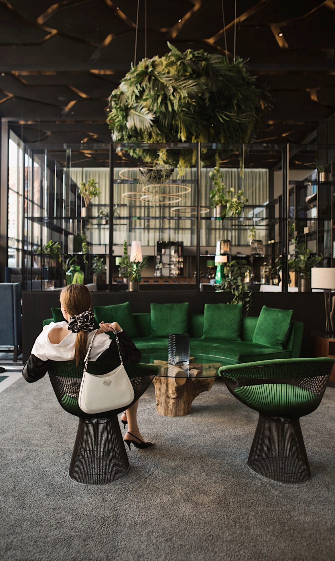 Skt Petri best design boutique hotel in copenhagen lobby platner chair green urban jungle prada cloe julia comil condenast cphfw copenhagen fashion week