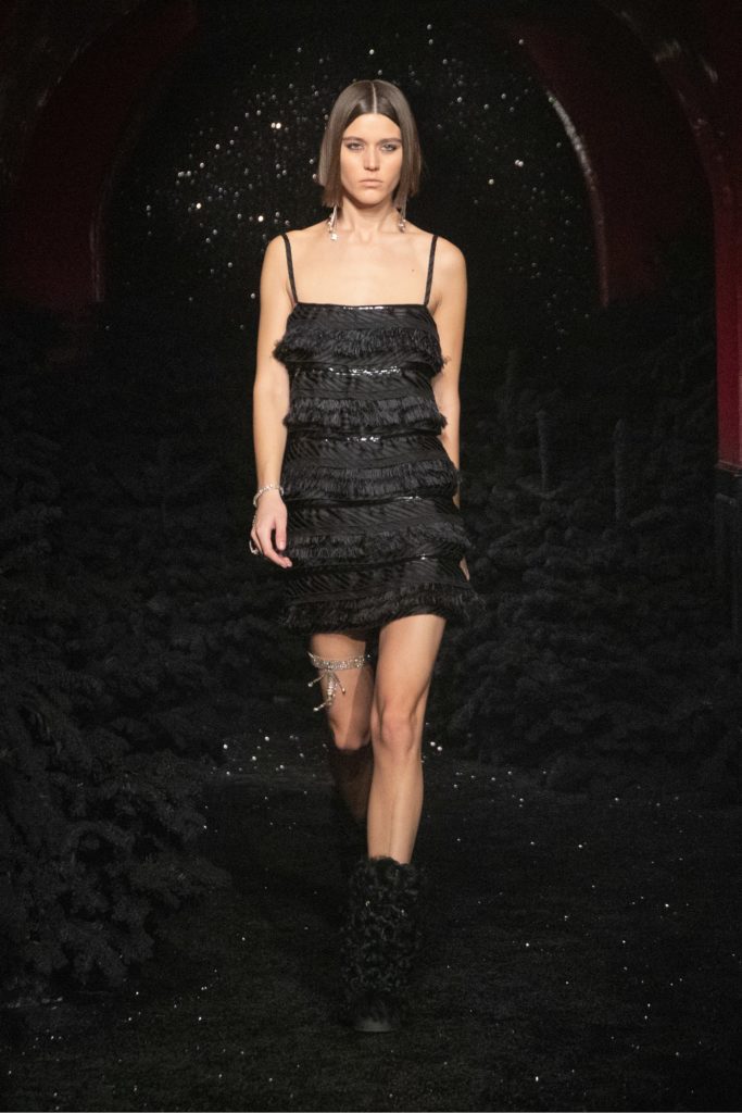 Chanel-Fall-21-RTW-vogue runway bodycon mini dress black dress new year's eve outfit