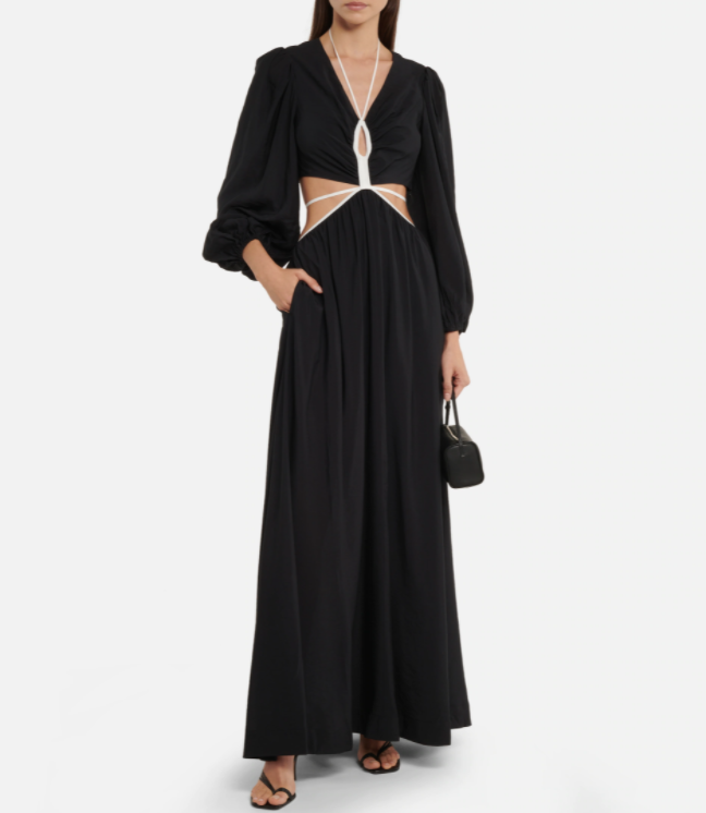 JONATHAN SIMKHAI Tier neigh cut out maxi dress best black dress for New Year's Eve 2021 #lbd #littleblackdress #newyearseve2021 #newyearseveoutfit #blackdress
