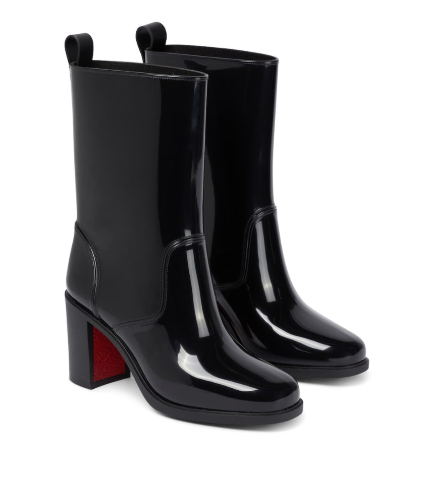 heeled rain boots louboutin loubirain black rubber rain boots runway rain boots