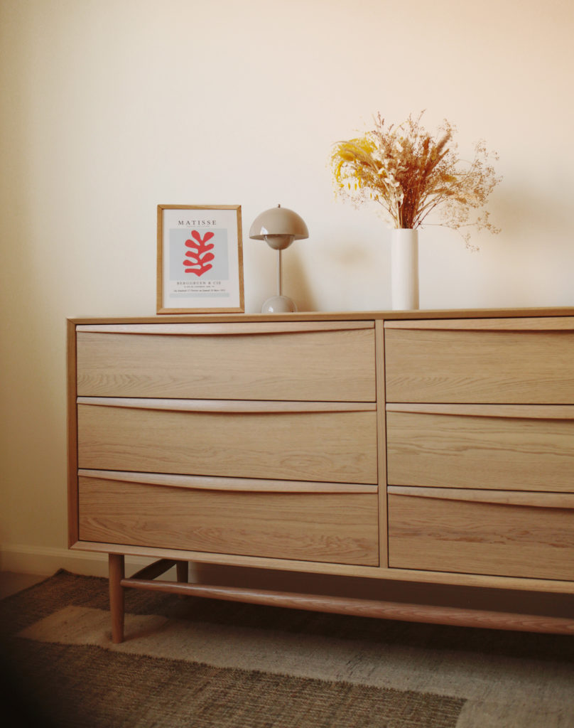 White Oak Wood Double Dresser w/ 6 Drawers, Lenia