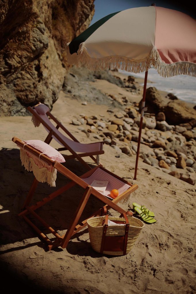 Business and pleasure luxury beach umbrella and beach chairs