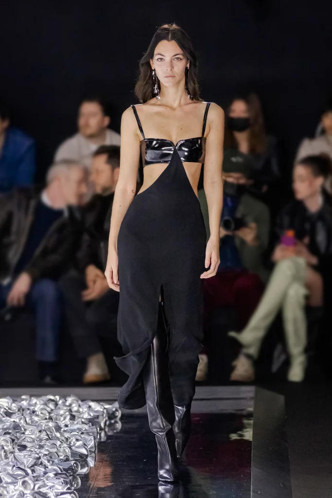 Best Fall 2022 fashion trends as per the runway-courreges-fall-2022-ready-to-wear-paris-credit-brand black bra dress
