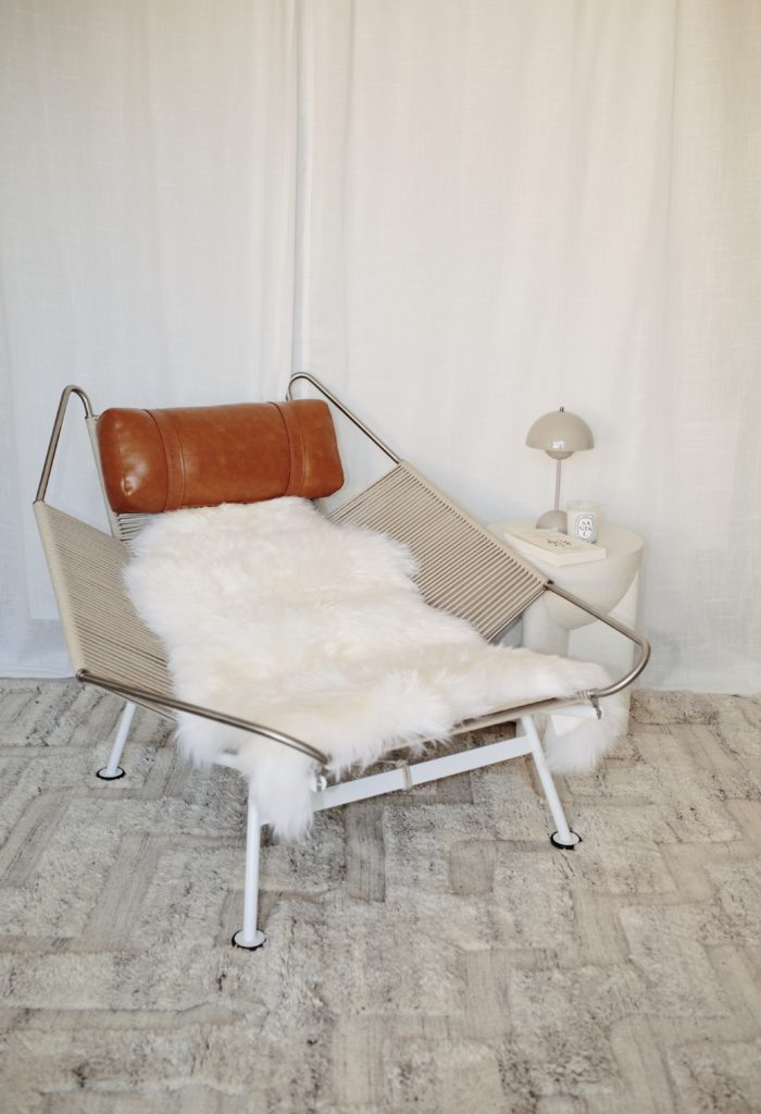 Review of The Flag Halyard Chair Reproduction by Rove Concepts. By Julia Comil. Flag Halyard Lounge Chair in Trento Morocco: caramel brown white