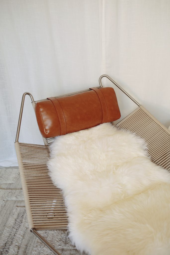 Review of The Flag Halyard Chair Reproduction by Rove Concepts. By Julia Comil. Flag Halyard Lounge Chair in Trento Morocco: caramel brown white