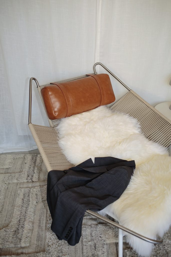 Review of The Flag Halyard Chair Reproduction by Rove Concepts. By Julia Comil. Flag Halyard Lounge Chair in Trento Morocco: caramel brown white