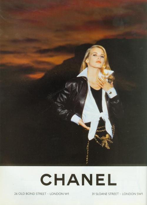 Chanel campaign by Karl Lagerfeld Claudia Schiffer leather jacket 90's campaign super model