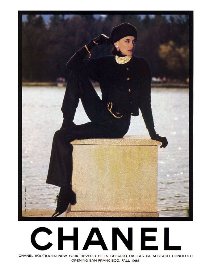 Ines De La Fressange chanel campaign pool shot by Karl Lagerfeld 1980s - inspo for Met Gala 2023