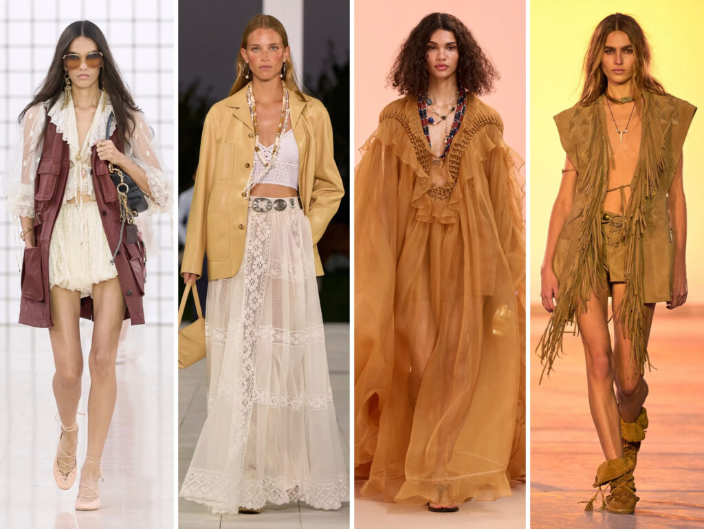 Best of SS25 fashion runway trends Boho Chic Spring Summer 2025 Chloe, Ralf Lauren, Zimmermann, Isabel Marant