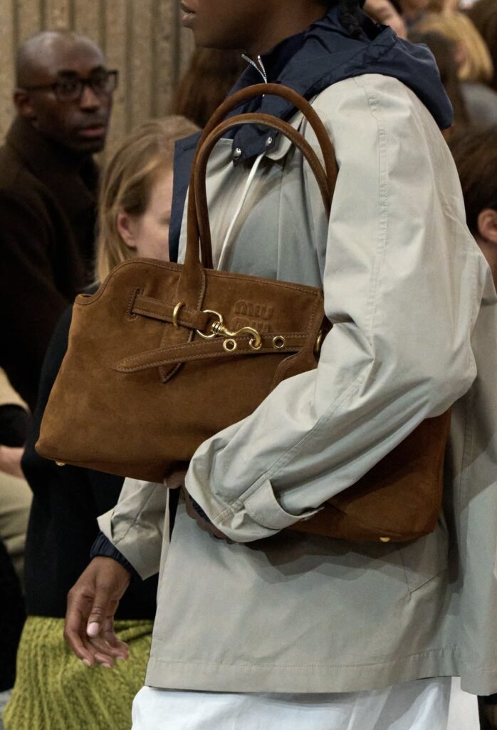 Best Spring Summer 2025 fashion trends on the runway Brown Suede MiuMiu bag