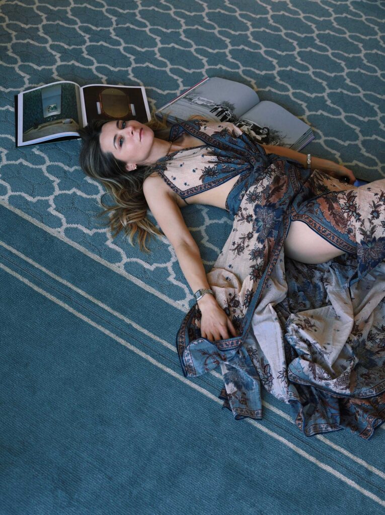 The Bohemian Getaway Edit: What to Pack for a Chic Summer Escape boho chic dress Zimmermann parsley dress worn by julia comil boho chic at Waldorf Astoria Beverly Hills
