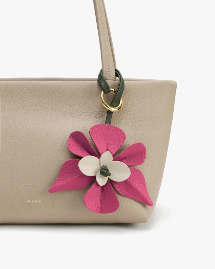 floral orchid leather bag charm