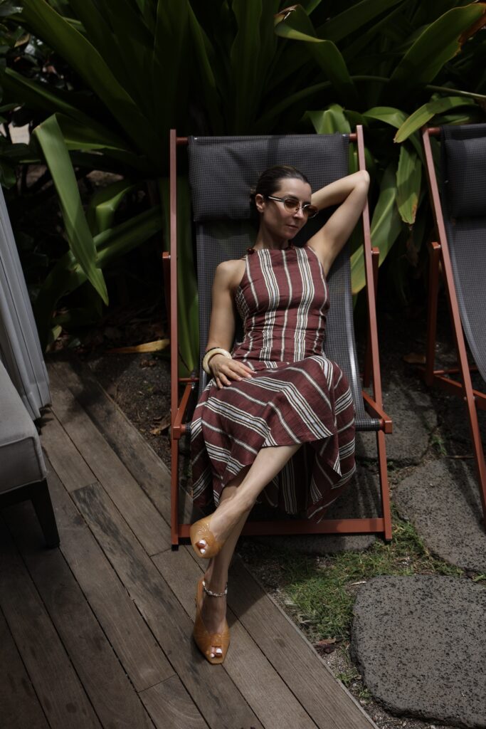 Striped linen dress for summer beach styling