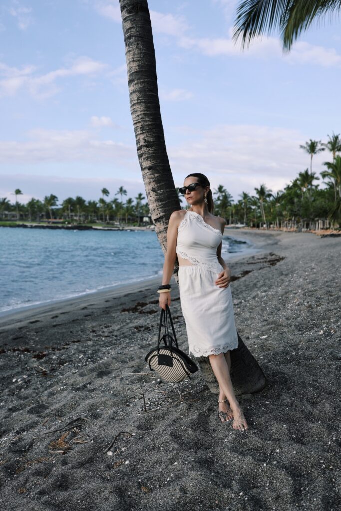 White embroidered cotton dress, vintage-inspired summer style