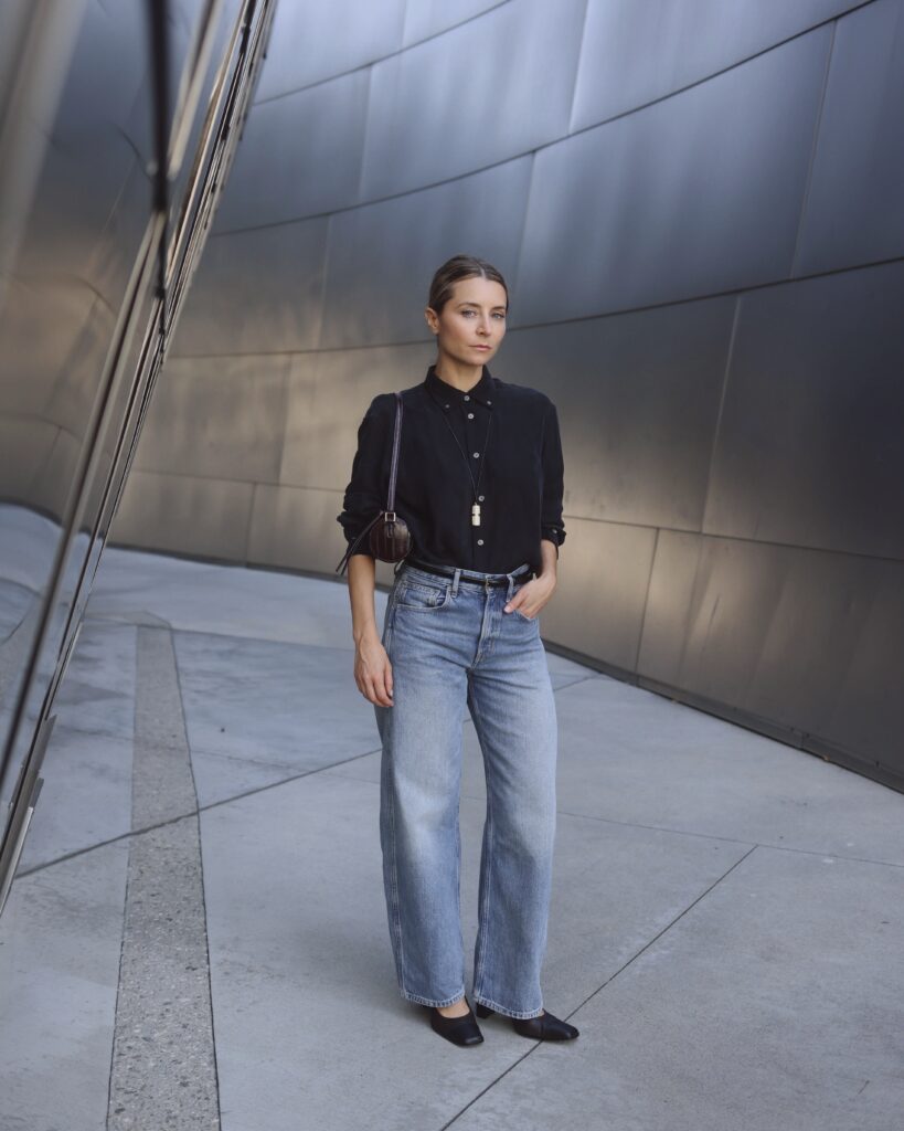 fashion editorial jcrew denim and shirt julia comil preppy chic