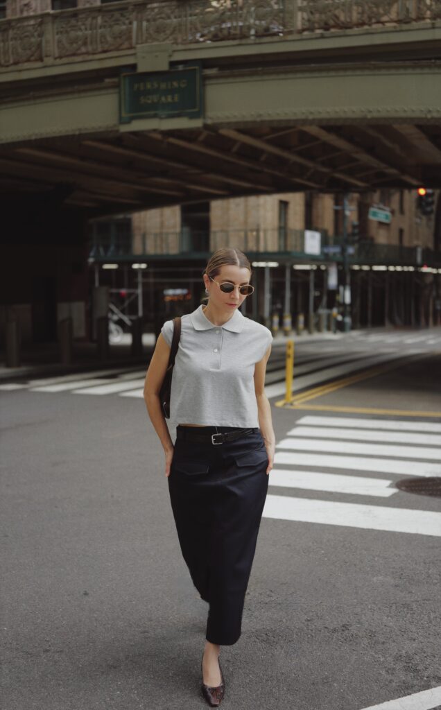 NYFW best looks the frankie shop cargo skirt and cropped polo le seul python slingback julia comil shot by Mara Friedman