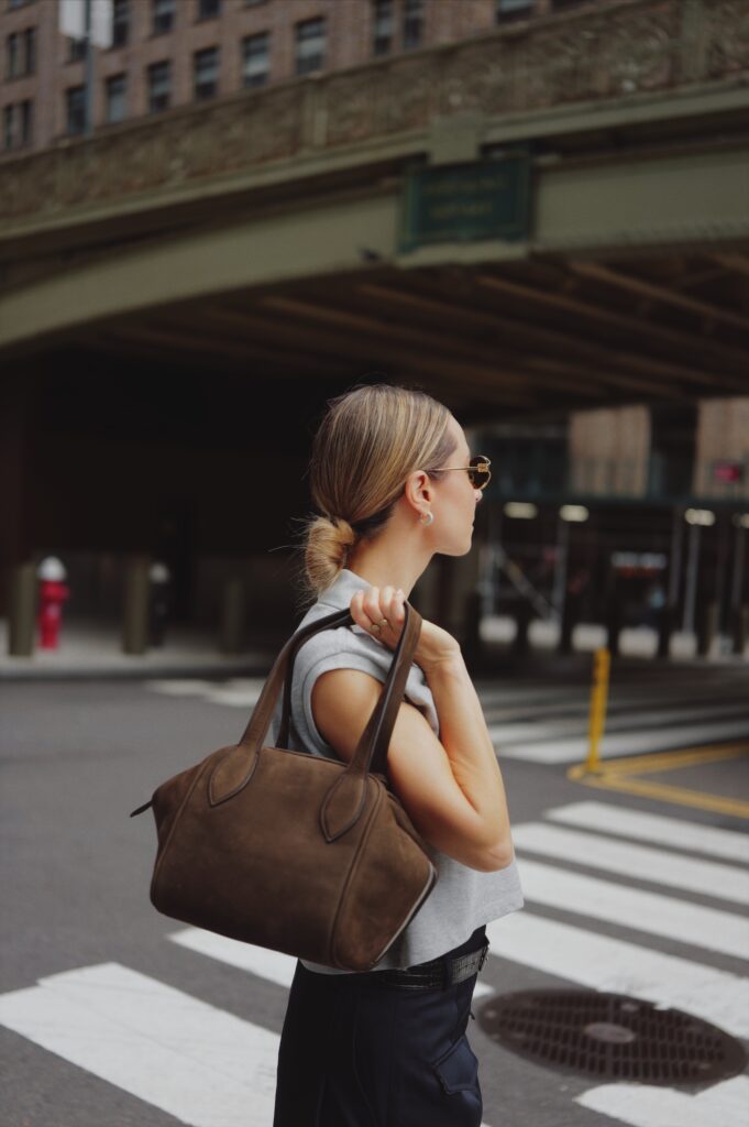 NYFW best looks the frankie shop cropped polo bag brown suede altuzarra julia comil shot by Mara FriedmanJPG